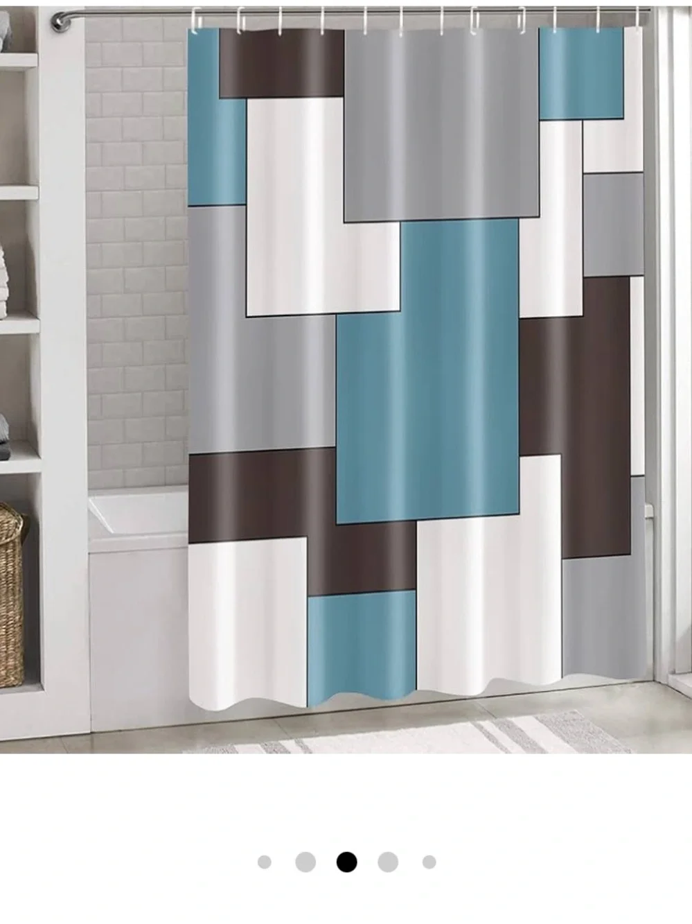 2 Pc Geometric Blue Modern Bathroom Shower Curtain Set with 12 Hooks New